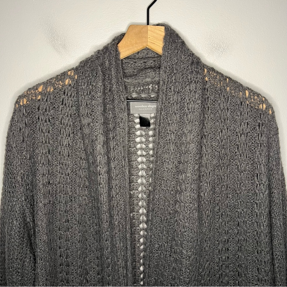 Wooden Ships Alpaca Blend Open Knit Open Cardigan Sweater in Gray M/L - Picture 4 of 5